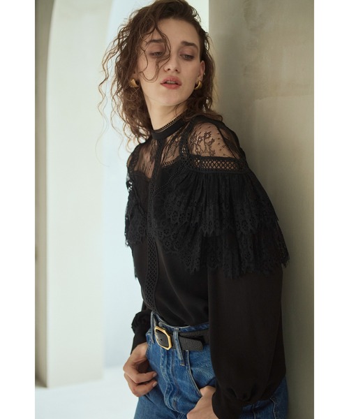 Estella.K(エステラケー)の「Oliviela Lace Blouse レースブレードトリムBL(シャツ/ブラウス・レディース・オフホワイト/ブラック・FREE)」の10枚目の写真