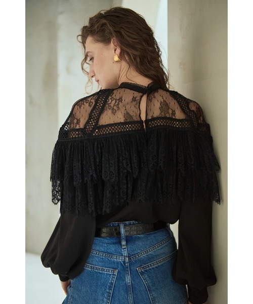 Estella.K(エステラケー)の「Oliviela Lace Blouse レースブレードトリムBL(シャツ/ブラウス・レディース・オフホワイト/ブラック・FREE)」の17枚目の写真