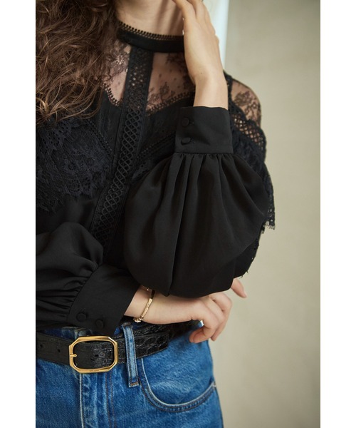 Estella.K(エステラケー)の「Oliviela Lace Blouse レースブレードトリムBL(シャツ/ブラウス・レディース・オフホワイト/ブラック・FREE)」の14枚目の写真