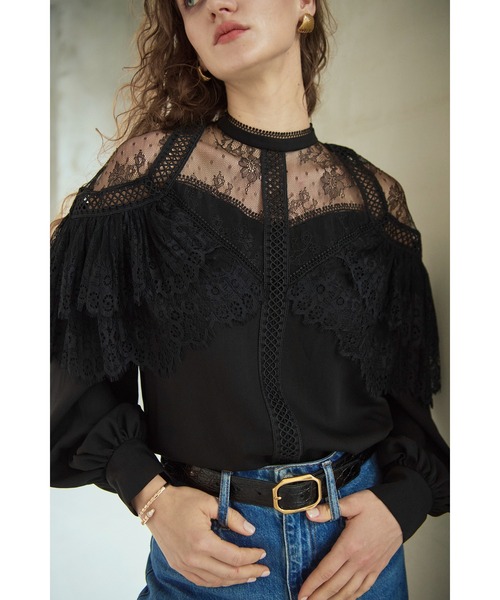 Estella.K(エステラケー)の「Oliviela Lace Blouse レースブレードトリムBL(シャツ/ブラウス・レディース・オフホワイト/ブラック・FREE)」の13枚目の写真
