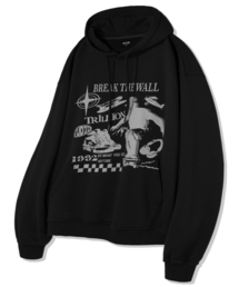 スケートボードグラフィックオーバーフィットフード(BLACK)
