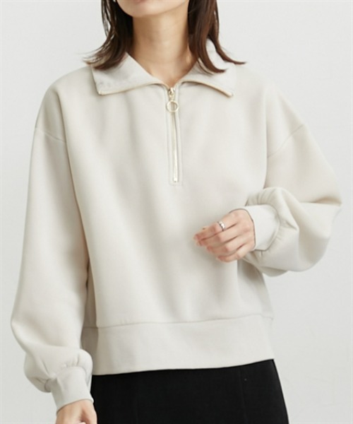 nissen（ニッセン）の「【裏起毛であったか】ハーフジップアップトップス（スウェット・レディース・ダークグレー/アイボリー/グレイッシュブルー・M/L/LL）」の2枚目の写真