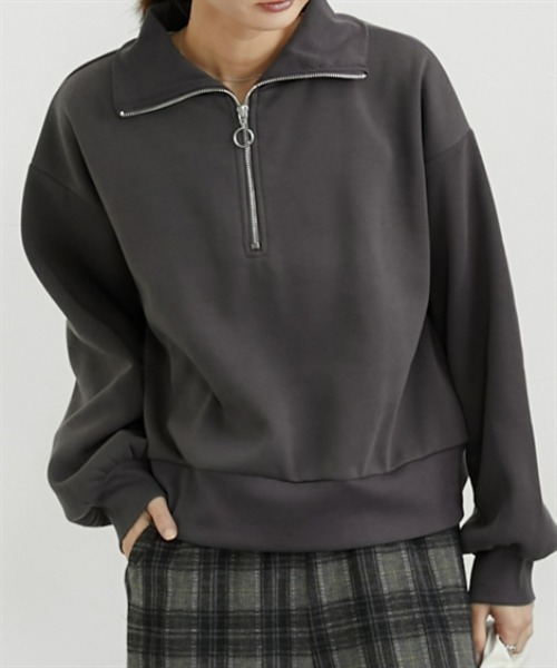 nissen（ニッセン）の「【裏起毛であったか】ハーフジップアップトップス（スウェット・レディース・ダークグレー/アイボリー/グレイッシュブルー・M/L/LL）」の3枚目の写真