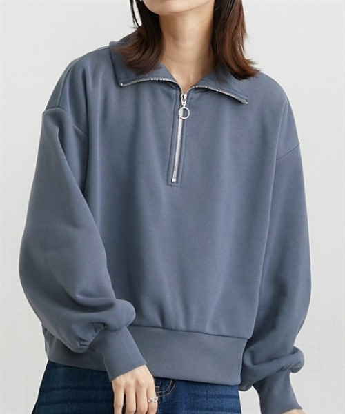 nissen（ニッセン）の「【裏起毛であったか】ハーフジップアップトップス（スウェット・レディース・ダークグレー/アイボリー/グレイッシュブルー・M/L/LL）」の4枚目の写真