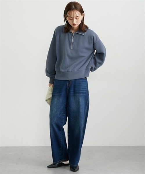 nissen（ニッセン）の「【裏起毛であったか】ハーフジップアップトップス（スウェット・レディース・ダークグレー/アイボリー/グレイッシュブルー・M/L/LL）」の5枚目の写真