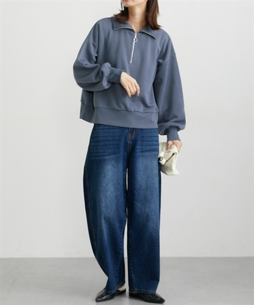 nissen（ニッセン）の「【裏起毛であったか】ハーフジップアップトップス（スウェット・レディース・ダークグレー/アイボリー/グレイッシュブルー・M/L/LL）」の6枚目の写真