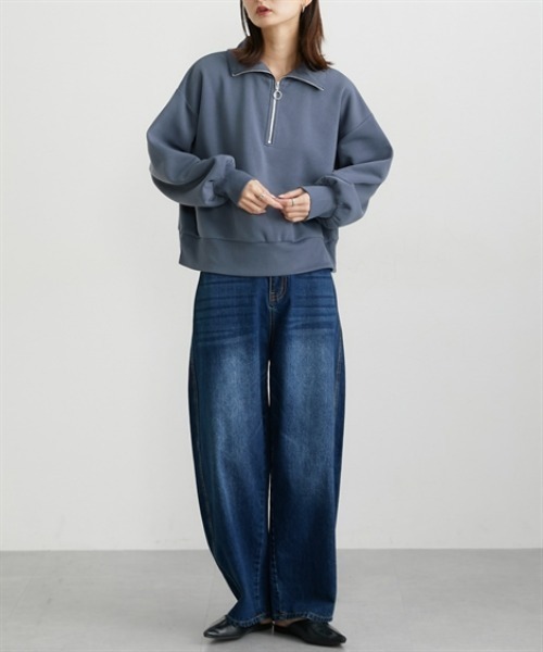 nissen（ニッセン）の「【裏起毛であったか】ハーフジップアップトップス（スウェット・レディース・ダークグレー/アイボリー/グレイッシュブルー・M/L/LL）」の7枚目の写真