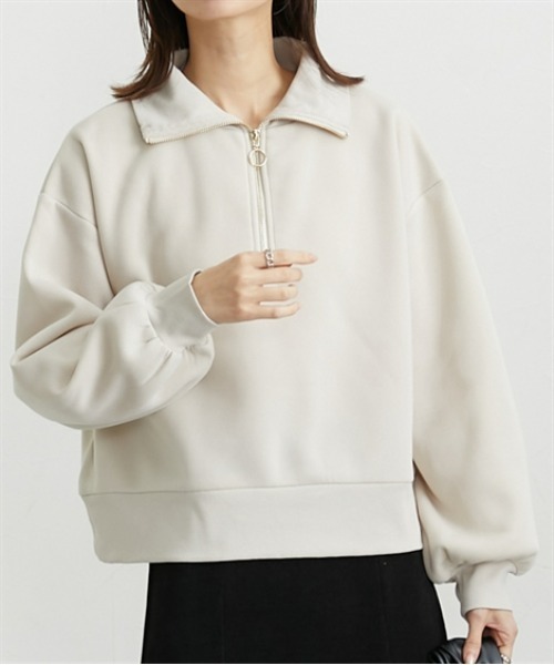 nissen（ニッセン）の「【裏起毛であったか】ハーフジップアップトップス（スウェット・レディース・ダークグレー/アイボリー/グレイッシュブルー・M/L/LL）」の9枚目の写真