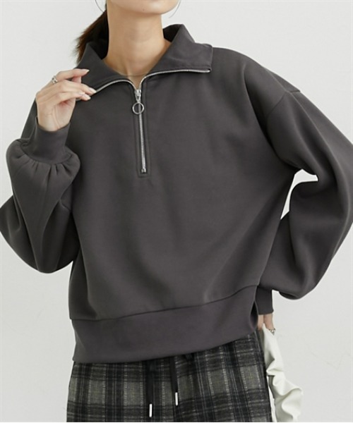 nissen（ニッセン）の「【裏起毛であったか】ハーフジップアップトップス（スウェット・レディース・ダークグレー/アイボリー/グレイッシュブルー・M/L/LL）」の13枚目の写真