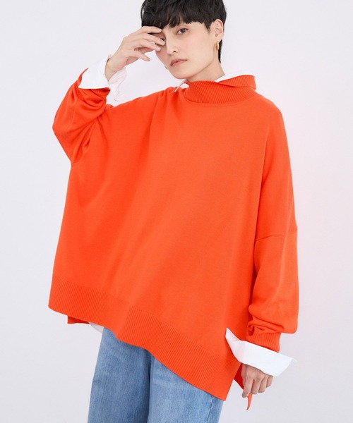 BARNYARDSTORM（バンヤードストーム）の「BARNYARDSTORM / ハイネックワイドポンチョニット【WEB限定カラー】（ニット/セーター・レディース・ブラック/グリーン/ブラウン/オレンジ/ブルー/グレー・FREE）」の6枚目の写真