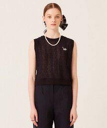 K LOGO LINEN KNIT VEST (NAVY)