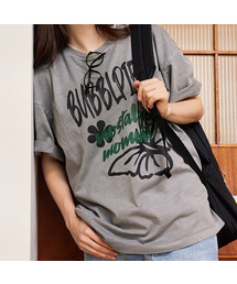 BUBBLPIECE（バブルピース）の「バブルピースバタフライピグメントTシャツ_ライトグレー（Tシャツ/カットソー）」
