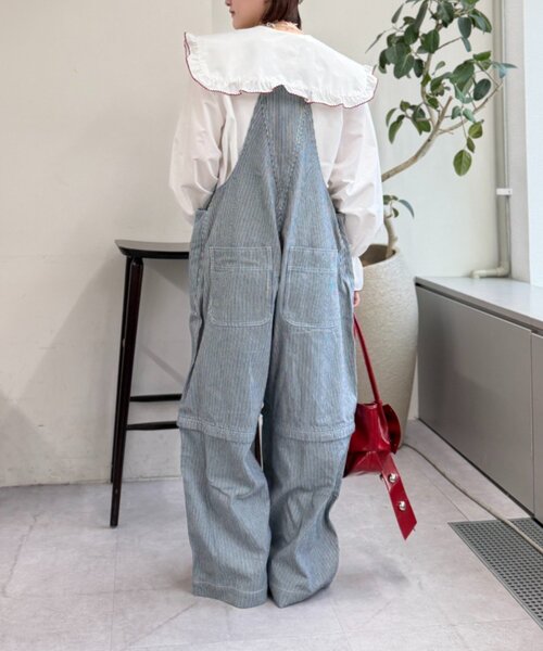 w closet（ダブルクローゼット）の「ヒッコリーサロペット（サロペット/オーバーオール・レディース・ブラック/ブルー・FREE）」の5枚目の写真