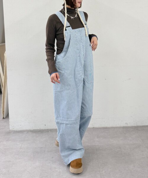 w closet（ダブルクローゼット）の「ヒッコリーサロペット（サロペット/オーバーオール・レディース・ブラック/ブルー・FREE）」の6枚目の写真