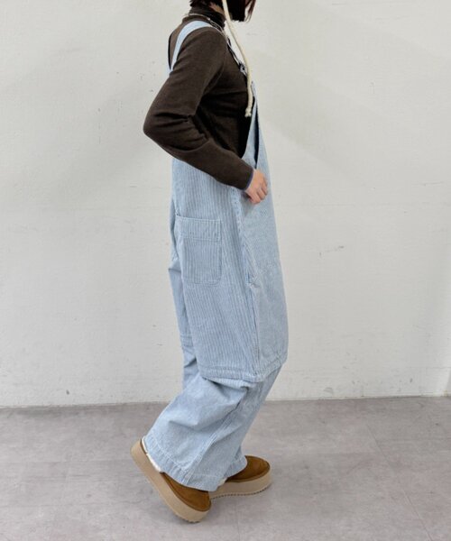 w closet（ダブルクローゼット）の「ヒッコリーサロペット（サロペット/オーバーオール・レディース・ブラック/ブルー・FREE）」の7枚目の写真