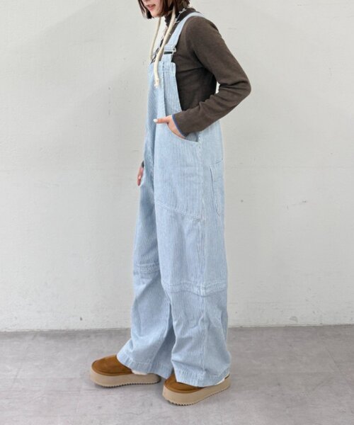 w closet（ダブルクローゼット）の「ヒッコリーサロペット（サロペット/オーバーオール・レディース・ブラック/ブルー・FREE）」の9枚目の写真