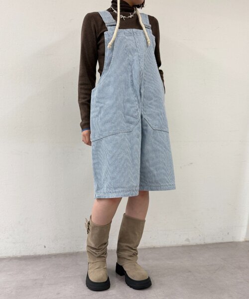 w closet（ダブルクローゼット）の「ヒッコリーサロペット（サロペット/オーバーオール・レディース・ブラック/ブルー・FREE）」の11枚目の写真