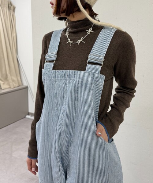 w closet（ダブルクローゼット）の「ヒッコリーサロペット（サロペット/オーバーオール・レディース・ブラック/ブルー・FREE）」の14枚目の写真