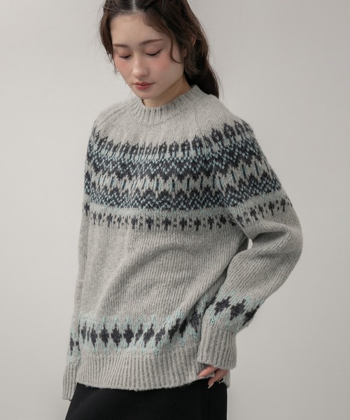 HEILIS（ヘイリス）の「ノルディック柄クルーニットトップス / アイボリー ベージュ グレー ノルディック ニット トップス クルーネック 長袖 秋服 冬服 韓国 デート クリスマス ギフト 忘年会 カジュアル ガーリー 保温 柄（ニット/セーター・レディース・アイボリー/グレー・FREE）」の21枚目の写真