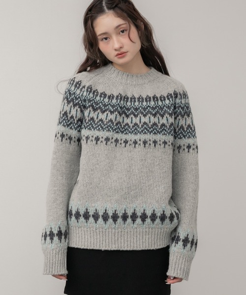 HEILIS（ヘイリス）の「ノルディック柄クルーニットトップス / アイボリー ベージュ グレー ノルディック ニット トップス クルーネック 長袖 秋服 冬服 韓国 デート クリスマス ギフト 忘年会 カジュアル ガーリー 保温 柄（ニット/セーター・レディース・アイボリー/グレー・FREE）」の22枚目の写真