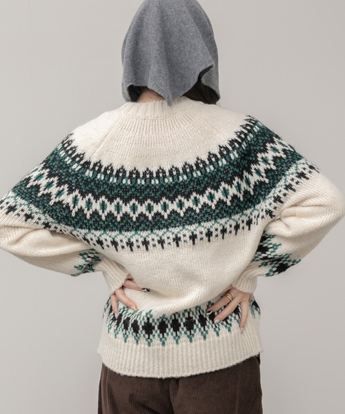 HEILIS（ヘイリス）の「ノルディック柄クルーニットトップス / アイボリー ベージュ グレー ノルディック ニット トップス クルーネック 長袖 秋服 冬服 韓国 デート クリスマス ギフト 忘年会 カジュアル ガーリー 保温 柄（ニット/セーター・レディース・アイボリー/グレー・FREE）」の8枚目の写真