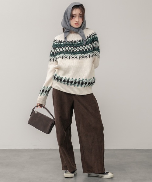 HEILIS（ヘイリス）の「ノルディック柄クルーニットトップス / アイボリー ベージュ グレー ノルディック ニット トップス クルーネック 長袖 秋服 冬服 韓国 デート クリスマス ギフト 忘年会 カジュアル ガーリー 保温 柄（ニット/セーター・レディース・アイボリー/グレー・FREE）」の9枚目の写真