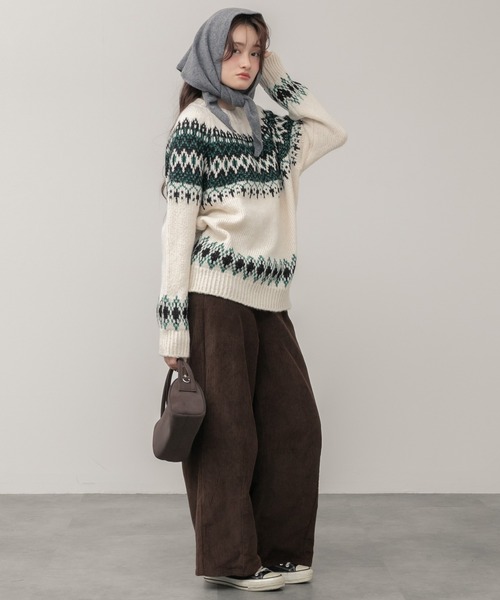 HEILIS（ヘイリス）の「ノルディック柄クルーニットトップス / アイボリー ベージュ グレー ノルディック ニット トップス クルーネック 長袖 秋服 冬服 韓国 デート クリスマス ギフト 忘年会 カジュアル ガーリー 保温 柄（ニット/セーター・レディース・アイボリー/グレー・FREE）」の11枚目の写真