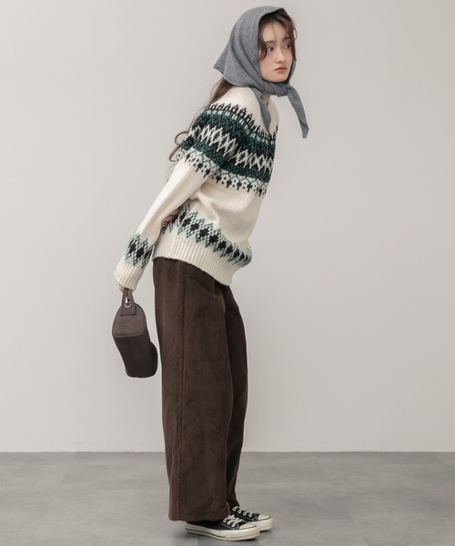 HEILIS（ヘイリス）の「ノルディック柄クルーニットトップス / アイボリー ベージュ グレー ノルディック ニット トップス クルーネック 長袖 秋服 冬服 韓国 デート クリスマス ギフト 忘年会 カジュアル ガーリー 保温 柄（ニット/セーター・レディース・アイボリー/グレー・FREE）」の12枚目の写真