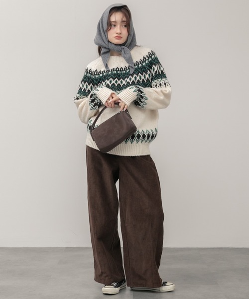 HEILIS（ヘイリス）の「ノルディック柄クルーニットトップス / アイボリー ベージュ グレー ノルディック ニット トップス クルーネック 長袖 秋服 冬服 韓国 デート クリスマス ギフト 忘年会 カジュアル ガーリー 保温 柄（ニット/セーター・レディース・アイボリー/グレー・FREE）」の13枚目の写真