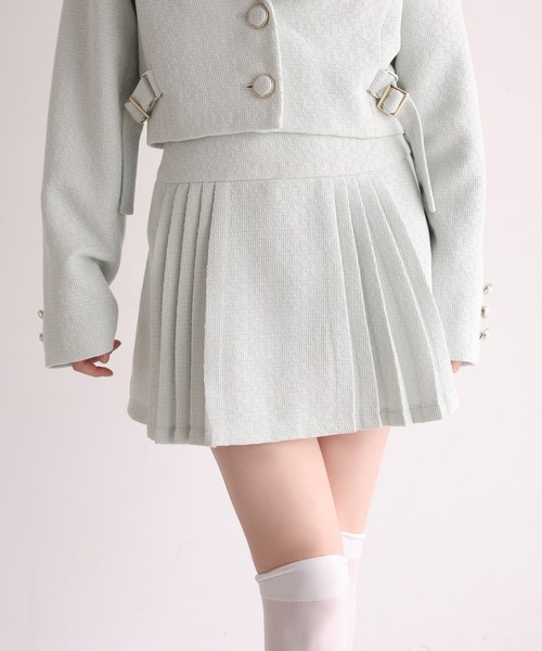 one after another NICE CLAUP（ワンアフターアナザーナイスクラップ）の「【premium order】サイズ展開あり/セットで着れる/ツイードプリーツスカート（スカート・レディース・アイボリー/ブラック/ミント/グレー・SMALL/MEDIUM）」の4枚目の写真