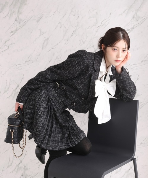 one after another NICE CLAUP（ワンアフターアナザーナイスクラップ）の「【premium order】サイズ展開あり/セットで着れる/ツイードプリーツスカート（スカート・レディース・アイボリー/ブラック/ミント/グレー・SMALL/MEDIUM）」の15枚目の写真