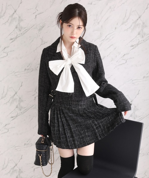 one after another NICE CLAUP（ワンアフターアナザーナイスクラップ）の「【premium order】サイズ展開あり/セットで着れる/ツイードプリーツスカート（スカート・レディース・アイボリー/ブラック/ミント/グレー・SMALL/MEDIUM）」の12枚目の写真