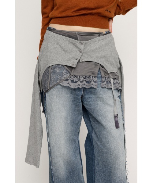 SLY(スライ)の「LINGERIE CARDIGAN WRAP ランジェリー カーディガン ラップ 春服(スカート・レディース・グレー/ホワイト・FREE)」の13枚目の写真