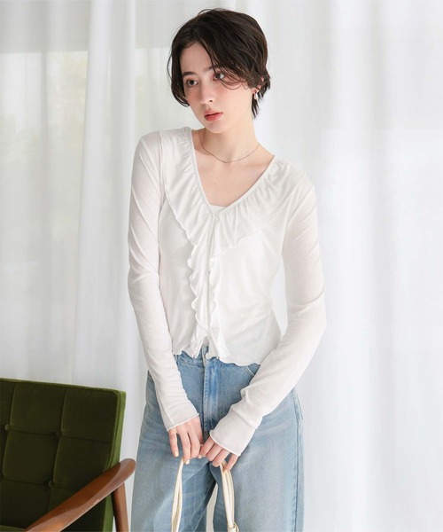 titivate（ティティベイト）の「フリルデザインカットソートップス（Tシャツ/カットソー・レディース・ライトブルー/ライトグレー/ブラック/オフホワイト・FREE）」の6枚目の写真