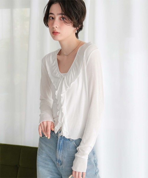 titivate（ティティベイト）の「フリルデザインカットソートップス（Tシャツ/カットソー・レディース・ライトブルー/ライトグレー/ブラック/オフホワイト・FREE）」の10枚目の写真