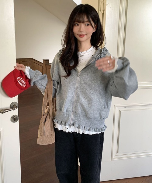 Ressaca(レサーカ)の「フリルジップパーカー(パーカー・レディース・グレー/ピンク・M)」の19枚目の写真