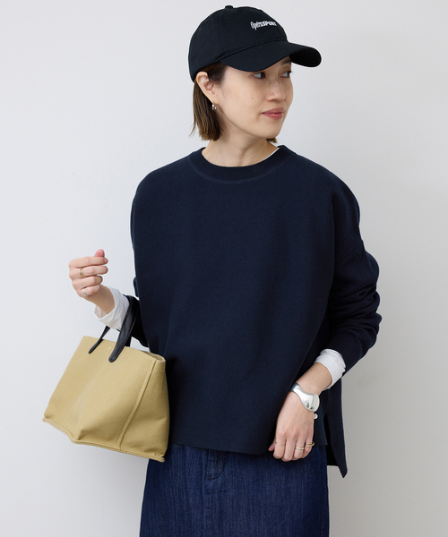 SLOBE IENA（スローブイエナ）の「《セットアップ対応可/追加》コットンダブルフェイスプルオーバー（ニット/セーター・レディース・ベージュ/ネイビー/イエロー/チャコールグレー・FREE）」の6枚目の写真