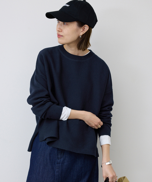 SLOBE IENA（スローブイエナ）の「《セットアップ対応可/追加》コットンダブルフェイスプルオーバー（ニット/セーター・レディース・ベージュ/ネイビー/イエロー/チャコールグレー・FREE）」の7枚目の写真