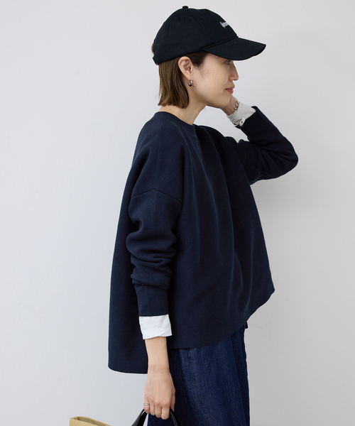 SLOBE IENA（スローブイエナ）の「《セットアップ対応可/追加》コットンダブルフェイスプルオーバー（ニット/セーター・レディース・ベージュ/ネイビー/イエロー/チャコールグレー・FREE）」の8枚目の写真