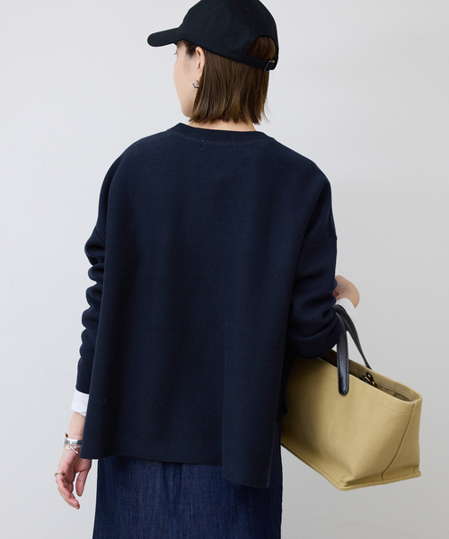 SLOBE IENA（スローブイエナ）の「《セットアップ対応可/追加》コットンダブルフェイスプルオーバー（ニット/セーター・レディース・ベージュ/ネイビー/イエロー/チャコールグレー・FREE）」の9枚目の写真