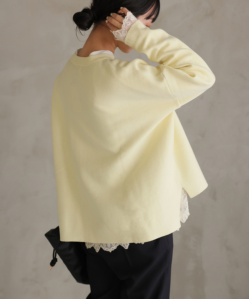 SLOBE IENA（スローブイエナ）の「《セットアップ対応可/追加》コットンダブルフェイスプルオーバー（ニット/セーター・レディース・ベージュ/ネイビー/イエロー/チャコールグレー・FREE）」の12枚目の写真