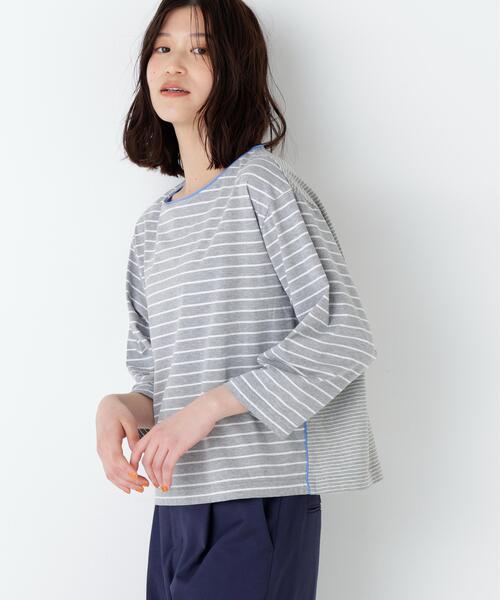 human woman(ヒューマンウーマン)の「◆【定番】ハイゲージボーダーカットソー(Tシャツ/カットソー・レディース・ダークインディゴブルー/チャコールグレー・MEDIUM)」の1枚目の写真