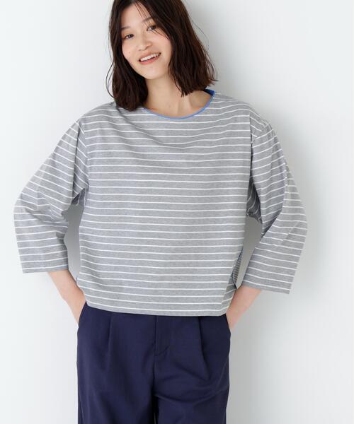 human woman(ヒューマンウーマン)の「◆【定番】ハイゲージボーダーカットソー(Tシャツ/カットソー・レディース・ダークインディゴブルー/チャコールグレー・MEDIUM)」の5枚目の写真