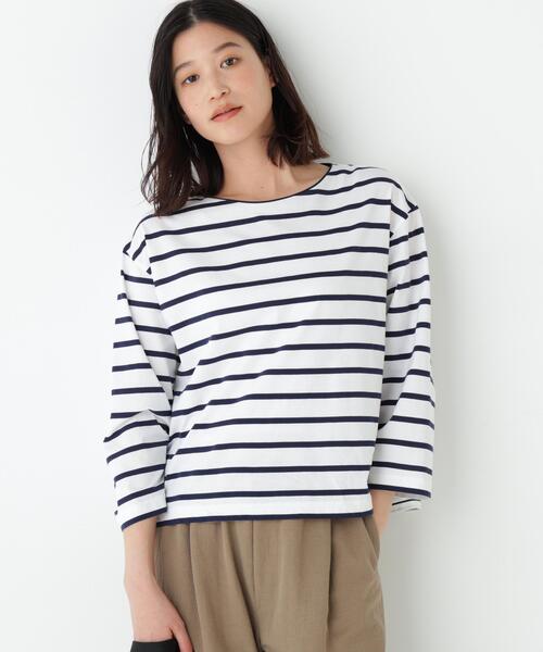 human woman(ヒューマンウーマン)の「◆【定番】ハイゲージボーダーカットソー(Tシャツ/カットソー・レディース・ダークインディゴブルー/チャコールグレー・MEDIUM)」の12枚目の写真