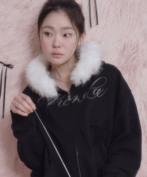 TWO STAR HOOD ZIP-UP — чёрная толстовка‑худи на молнии