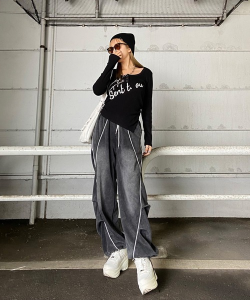 non-hedge(ノンヘッジ)の「ブリーチラインワイドパンツ(スウェットパンツ・レディース・ブルー/グレー/ピンク/ブラック・FREE)」の15枚目の写真