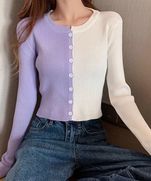 配色ニットショート丈カーディガン