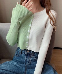 配色ニットショート丈カーディガン
