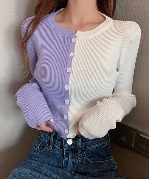 GLAMOROUS JANE(グラマラスジェーン)の「配色ニットショート丈カーディガン(カーディガン/ボレロ・レディース・ブルー/ブラック/グリーン/ラベンダー・FREE)」の11枚目の写真