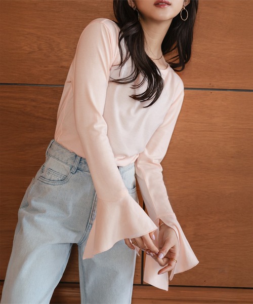 Petitle（プチレ）の「[ 低身長向けサイズ ] フレアスリーブTシャツ（Tシャツ/カットソー・レディース・オフホワイト/ピンク/ブラック・PM）」の12枚目の写真